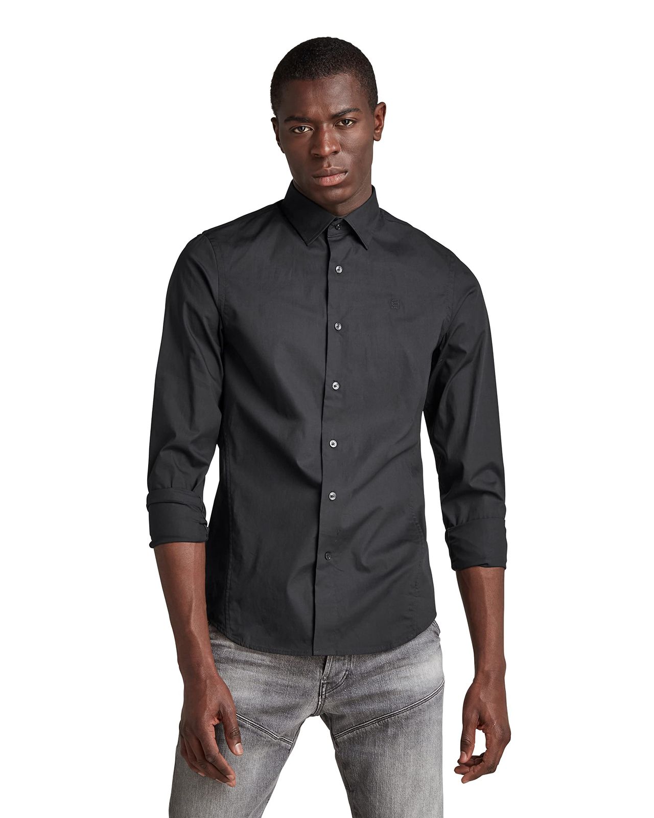 新品 [ジースターロゥ] シャツ メンズ 長袖 スーパースリム ブラック Dressed super slim shirt ls D17026-C271-6484-S