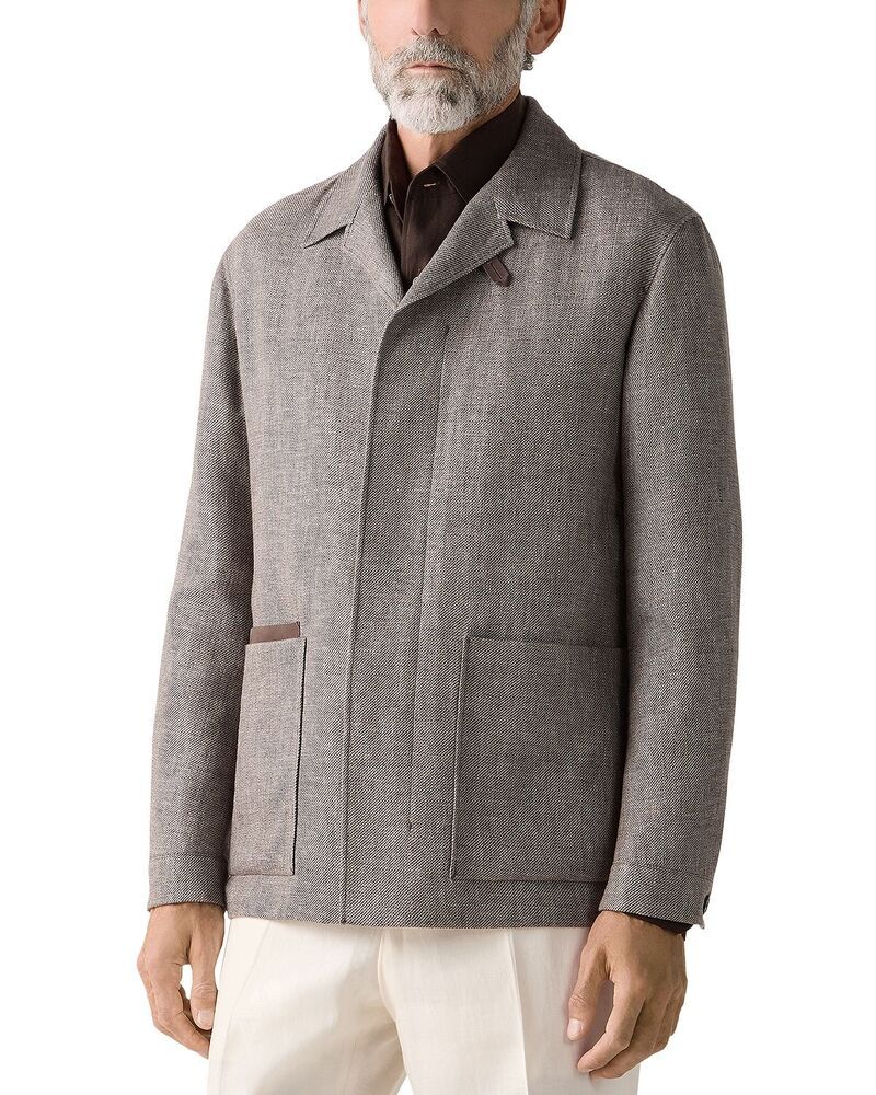 ゼニア メンズ アウター ジャケット・ブルゾン スリムフィット シルク リネン ZEGNA Slim Fit Cashmere Linen and Silk Chore Jacket Dark Taupe トープ