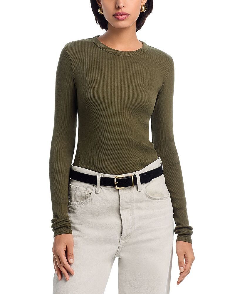 ラグアンドボーン レディース トップス Tシャツ ニット rag bone Thessential Rib Long Sleeve Knitee Dark Olive オリーブ の商品写真