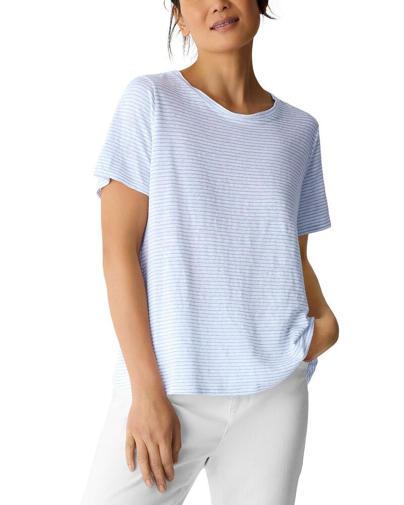 エイリーンフィッシャー レディース トップス Tシャツ クルーネック リネン Eileen Fisher Linen Striped Crewneck Tee Sky Light ストライプ