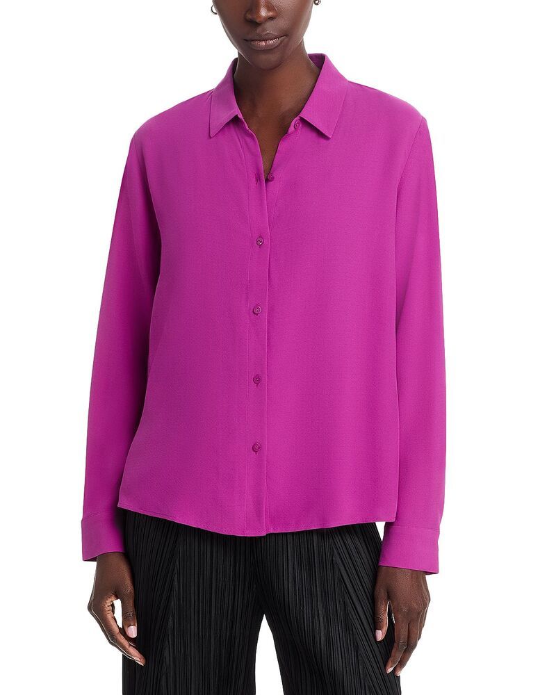 エイリーンフィッシャー レディース トップス シャツ クレープ ジョーゼット シルク Eileen Fisher Silk Georgette Crepe Classicollar Shirt Grape グレープ