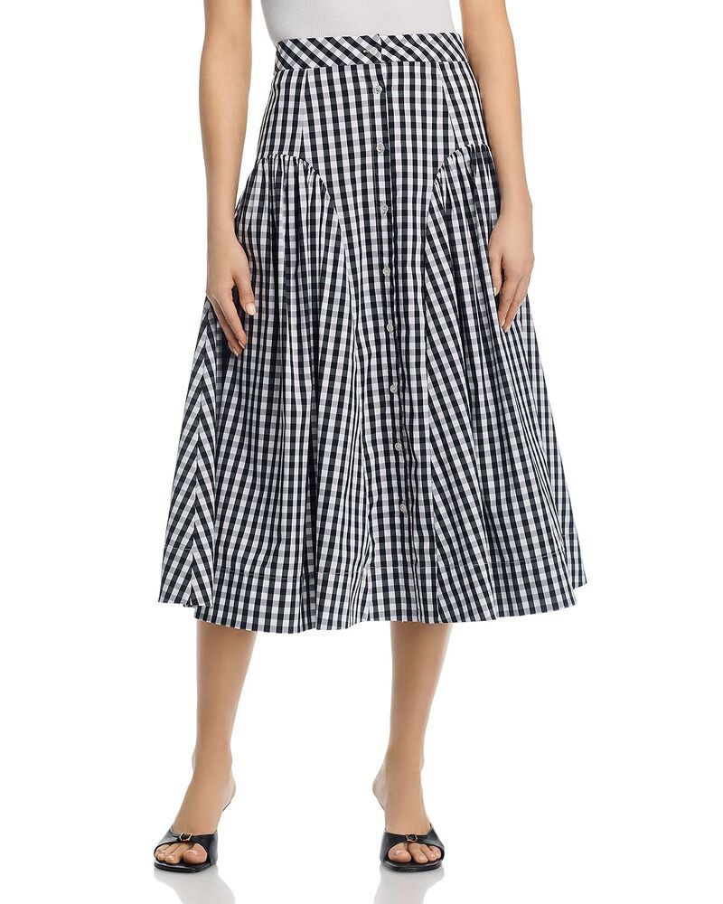 ミリー レディース ボトムスカート ギンガムチェック ミディ ギンガム MILLY Robin Ginghamidi Skirt Blackwhite ホワイト