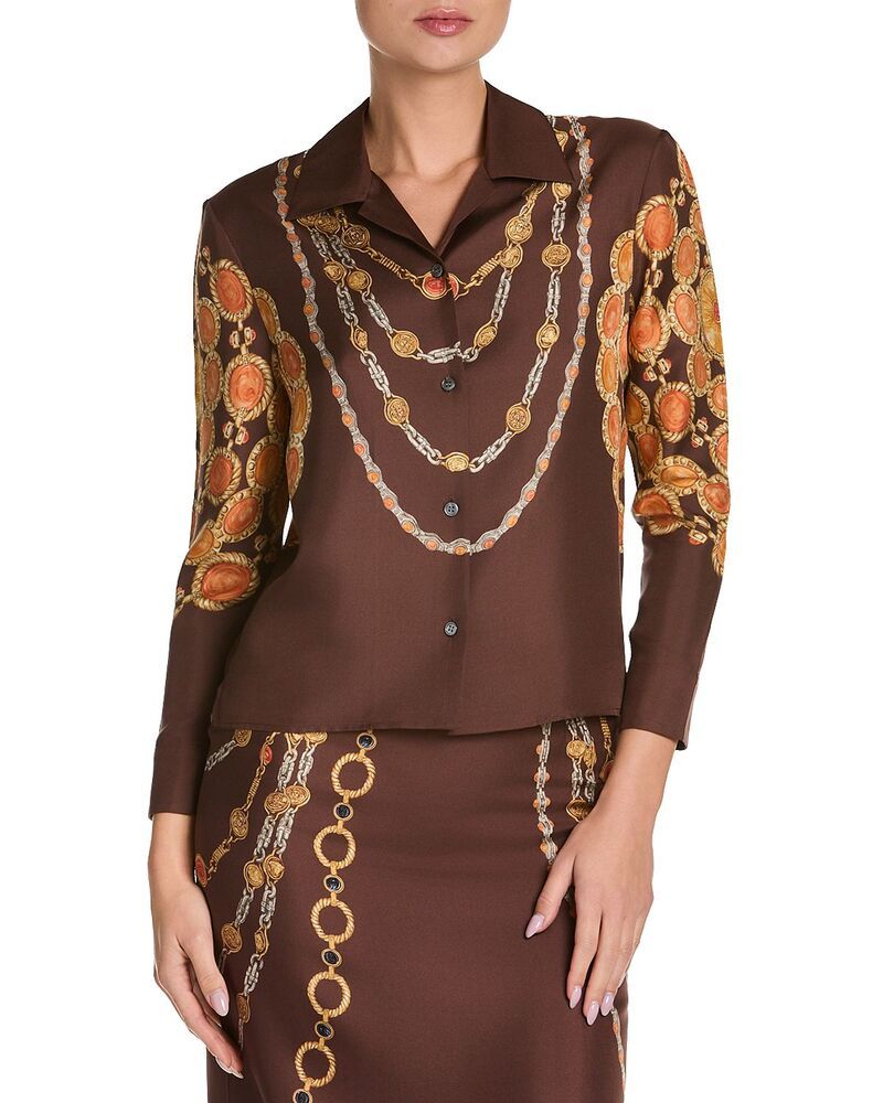 ヴェルサーチ レディース トップス シャツ プリント シルク Versace Silk Twill Printhe Lover Shirt ChocolateAmber アンバー