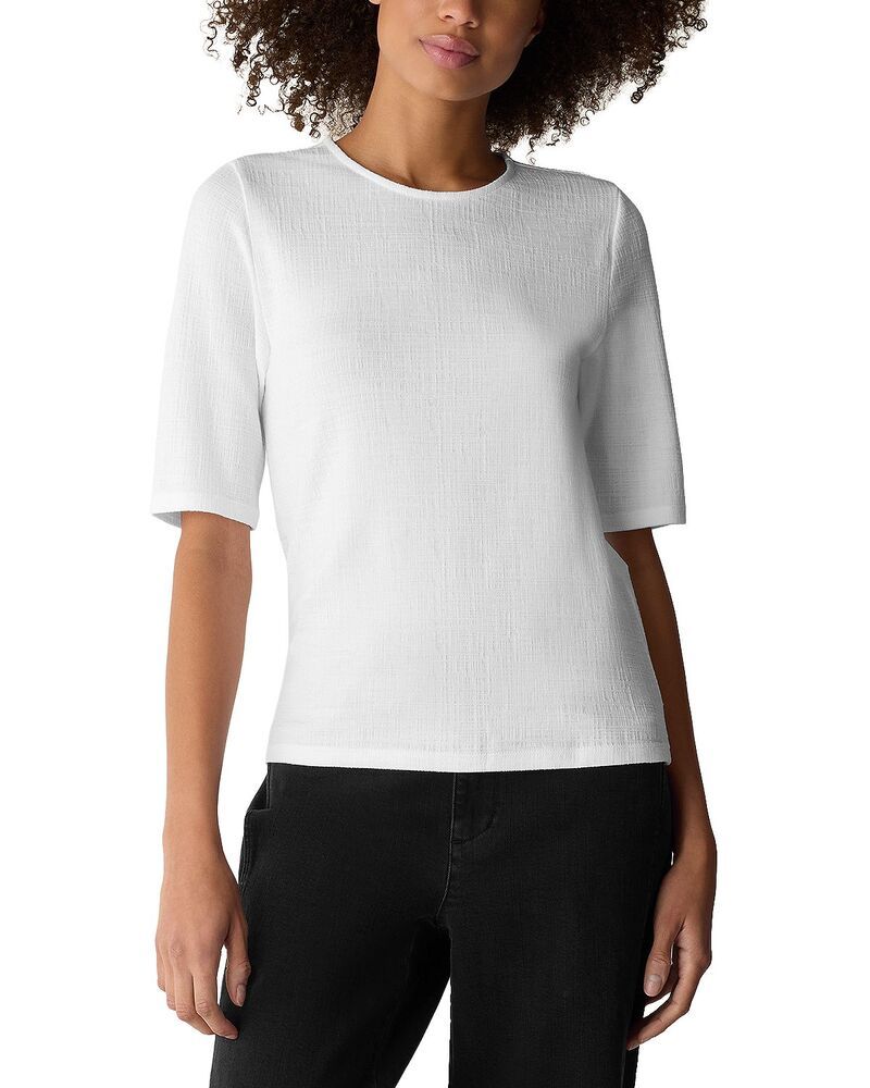 エイリーンフィッシャー レディース トップス シャツ Eileen Fisher Textured Elbow Sleeve Top White ホワイト