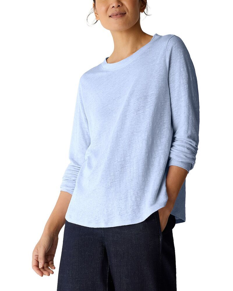 エイリーンフィッシャー レディース トップス Tシャツ プチ リネン Eileen Fisher Petite Long Sleeve Linen Tee Airy Blue ブルー