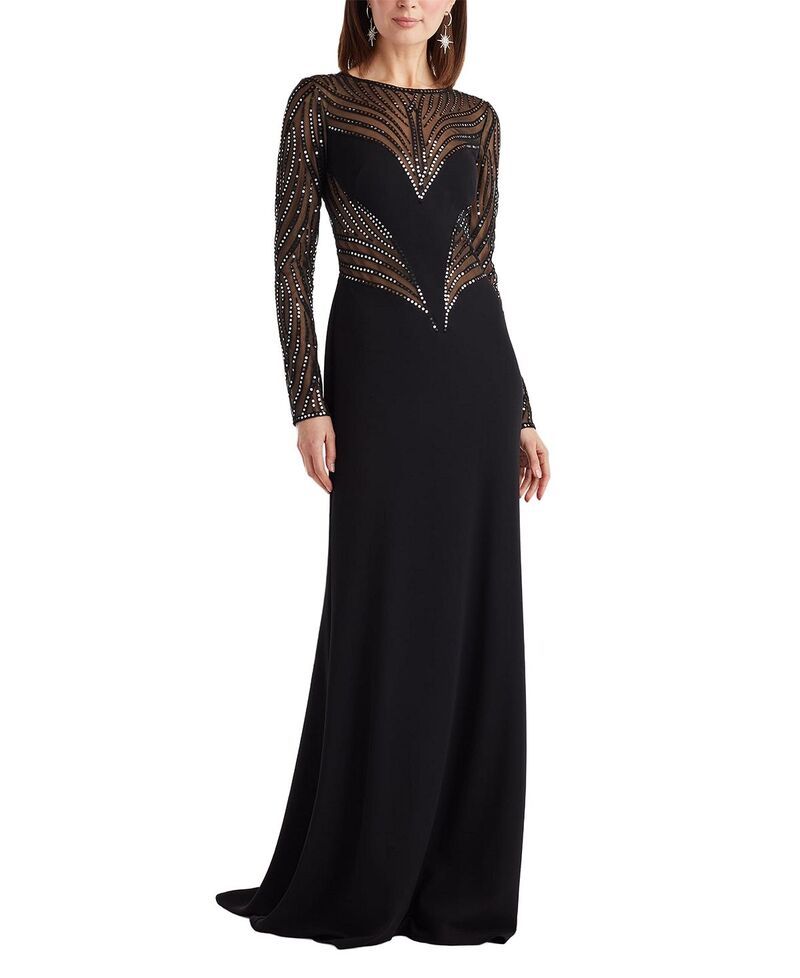 タダシショージ レディース トップス ワンピースパンコール 刺繍 Tadashi Shoji Duin Sequin Hourglass Embroidered Gown BlackSilver ブラック