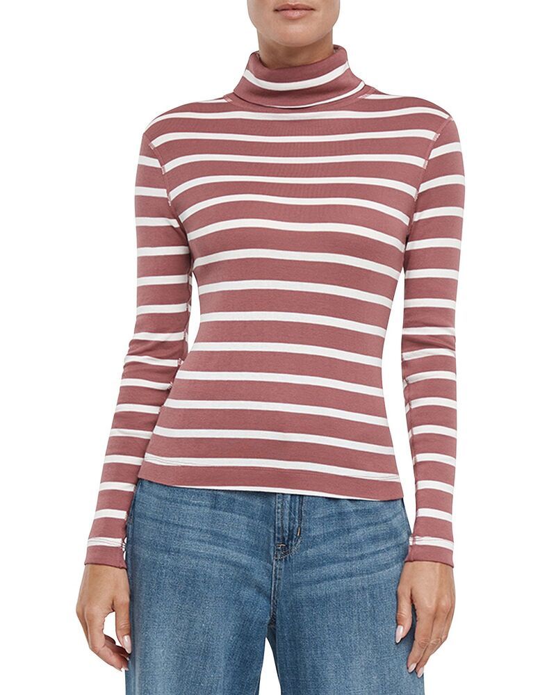 スリードッツ レディース トップス Tシャツ タートルネック Three Dotstriped Turtleneck Long Sleeve Tee Brushed Berry ストライプ