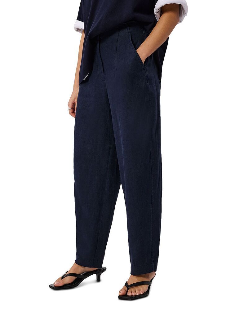 ホイッスルズ レディース ボトムス カジュアルパンツ プチ リネン Whistles Petites Linen Barreleg Trousers Navy ネイビー
