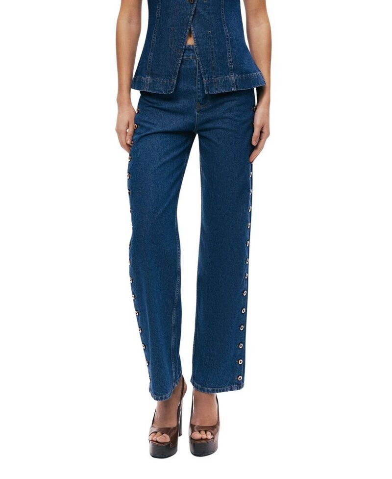ノクチューン レディース ボトムス カジュアルパンツ デニム NOCTURNEyelet Detail WideLeg Denim Pants in Medium Navy ネイビー