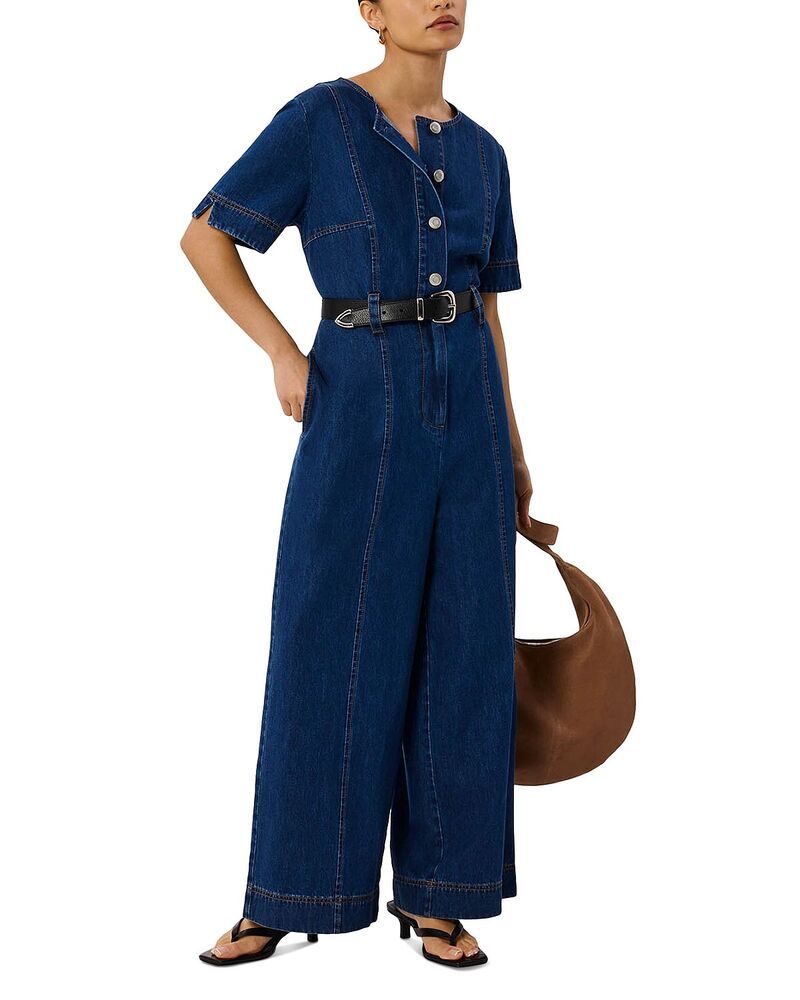 ホイッスルズ レディース トップス ジャンプスーツ プチ デニム Whistles Petite Denim Button Front Jumpsuit Denim デニム
