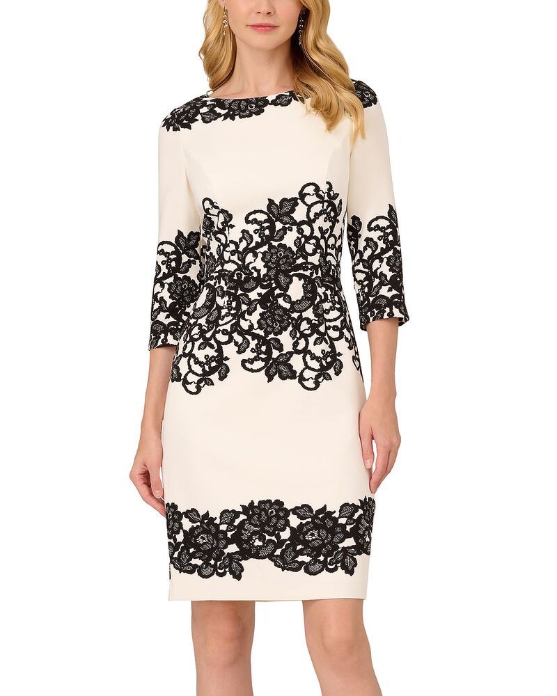 アドリアナ パペル レディース トップス ワンピース レース Adrianna Papell Scrollace Short Dress Ivory Black アイボリー