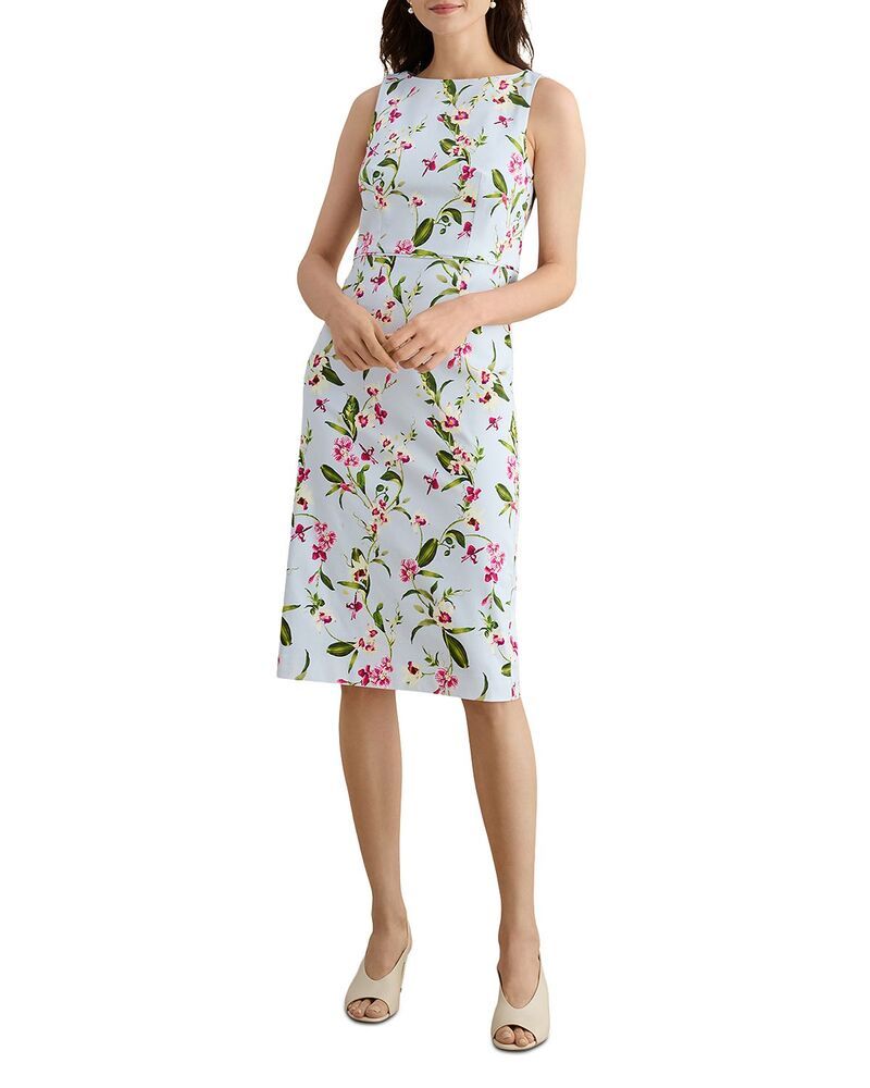 ホッブスロンドン レディース トップス ワンピース フラワー柄 プチ フラワー HOBBS LONDON Petites Freda Floral Shift Dress Pale Blue ブルー