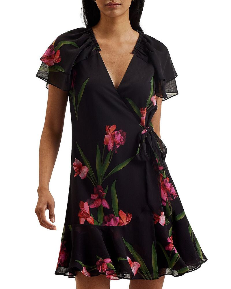テッドベーカー レディース トップス ワンピース ミニ Ted Baker Angel Sleeve Wrap Mini Dress Black ブラック