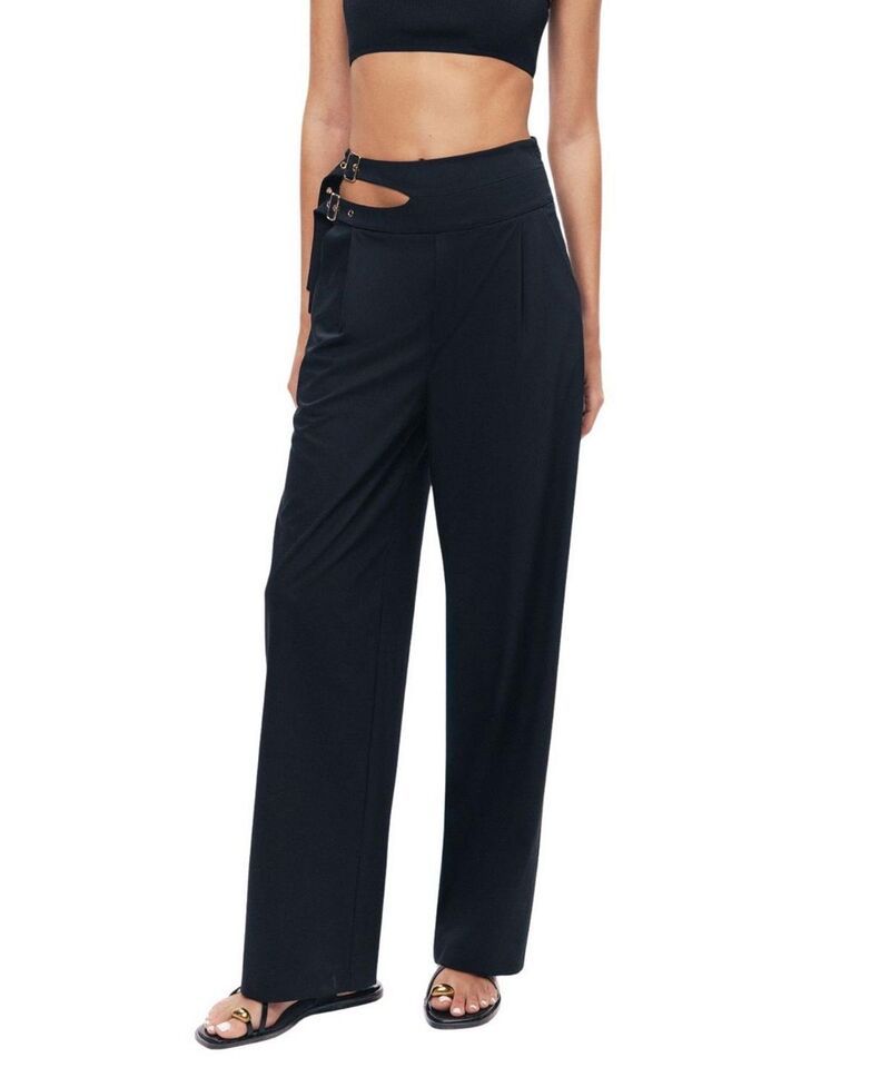 ノクチューン レディース ボトムス カジュアルパンツ カットアウト NOCTURNE CutOut Waist WideLeg Pants Black ブラック