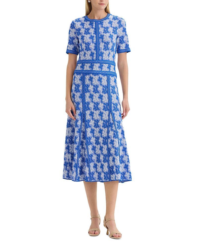 ミソック レディース トップス ワンピース ミディ ニット Misook Wrinkle Resistant Intarsia Knit Midi Dress Aegean BlueWhite ホワイト