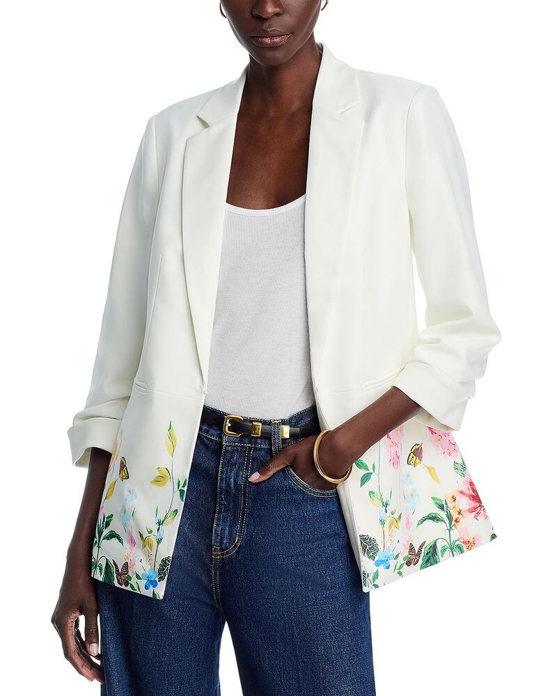 ティー・タハリ レディース アウター ジャケット・ブルゾン プリント ブレザー Tahari Printed Notch Collar Seamed Scrunch Sleeve Blazer Sky White ホワイト