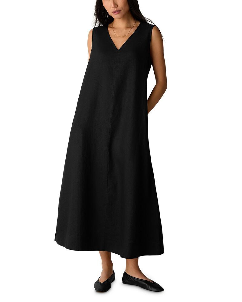エイリーンフィッシャー レディース トップス ワンピース Vネック Eileen Fisher VNeck Dress Black ブラック