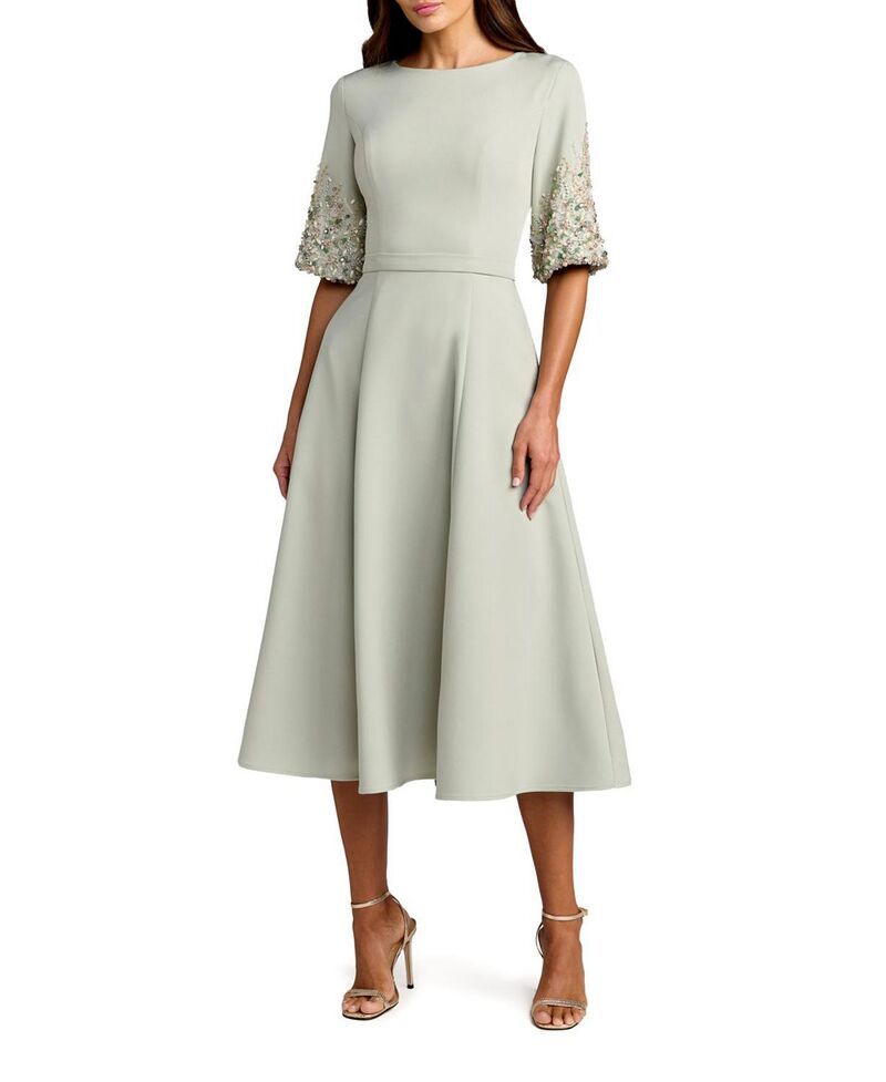 マックダガル レディース トップス ワンピース クレープ A ライン ミディ Mac Duggal Crepe A Line Midi Dress with Beaded Sleevesage セージ