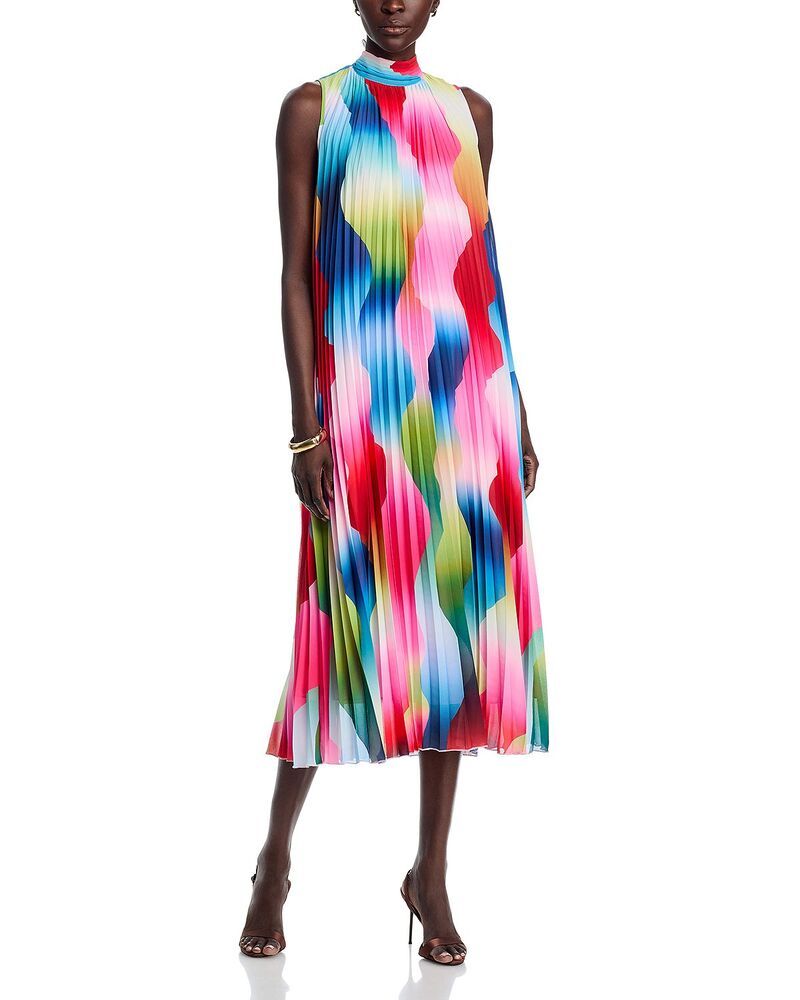 ティー・タハリ レディース トップス ワンピース モックネック ミディ Tahari Mock Neck Pleat Midi Dress Daydream Haze