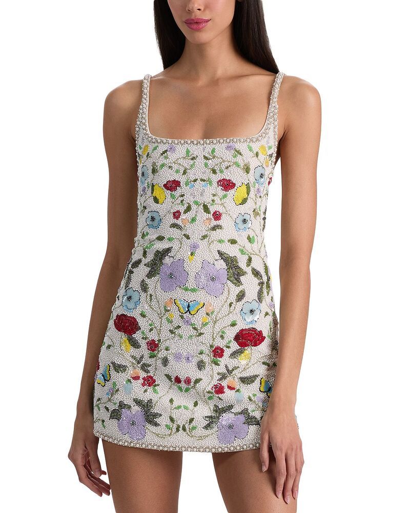 アリスアンドオリビア レディース トップス ワンピース Alice and Olivia Julia Embellished Scoop Neck Dress Twisting Vines Off White オフホワイト