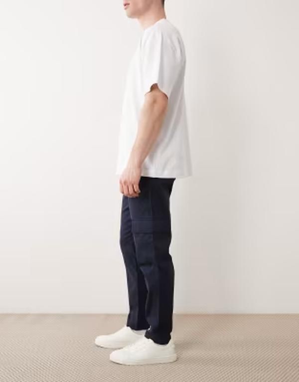 エイソス メンズ ボトムス カジュアルパンツ カーゴパンツ ASOS DESIGN tapered cargo pants NAVY ネイビー