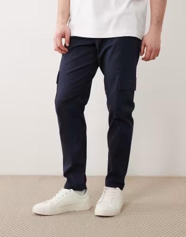 エイソス メンズ ボトムス カジュアルパンツ カーゴパンツ ASOS DESIGN tapered cargo pants NAVY ネイビー