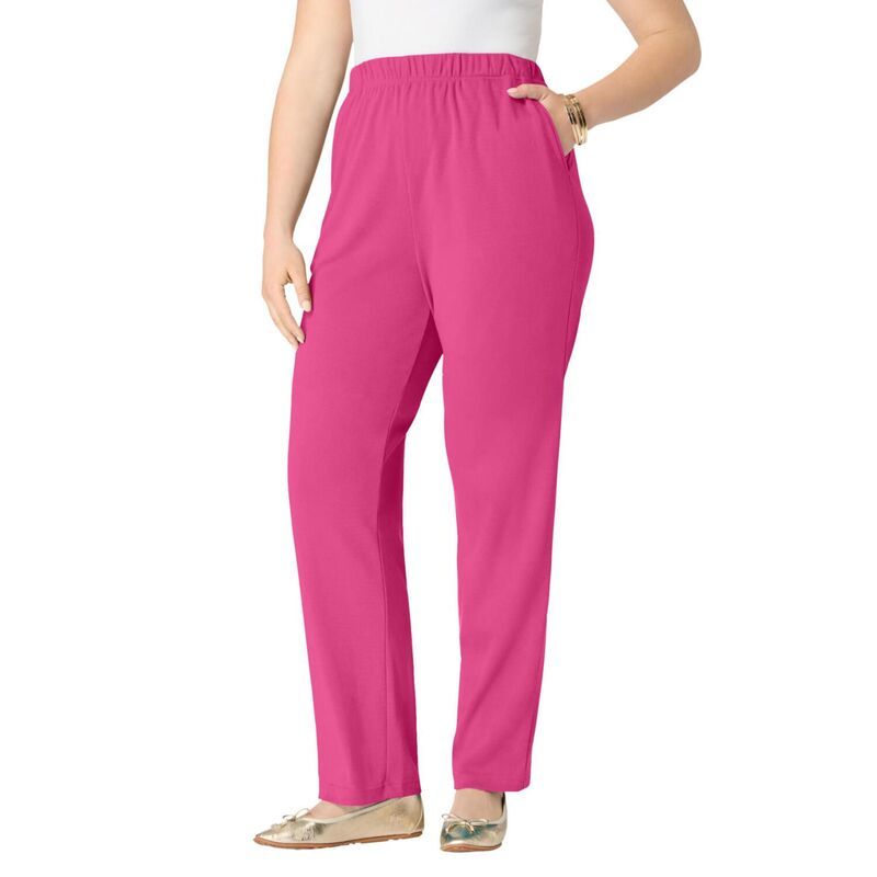 【送料無料】 ロアマンズ レディース カジュアルパンツ ボトムス Roamans Womens Plus Size Soft Knit Relaxed PullOn Straight Leg Pant Pink Burst