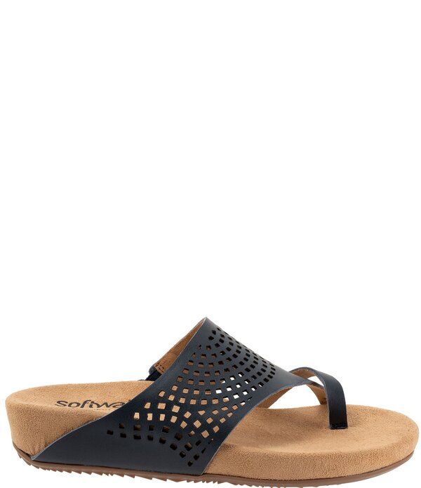 ソフトウォーク レディース シューズ サンダル レザー SoftWalk Blaine Perf Leather Thong Sandals Navy ネイビー