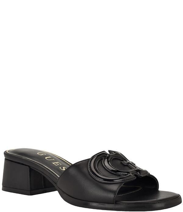 ゲス レディース シューズ サンダル レザー ロゴ ヒール Guess Cerinna Leather Patent Logo Block Heel Slide Sandals Black ブラック
