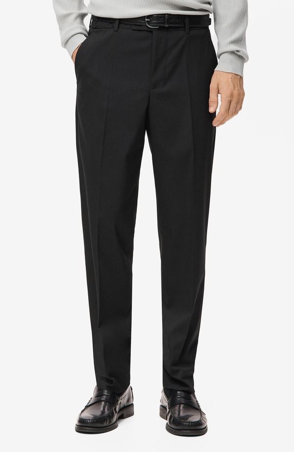 マンゴ メンズ ボトムス カジュアルパンツ ストレート プリーツ MANGO Pleated Straight Leg Suit Pants Black ブラック