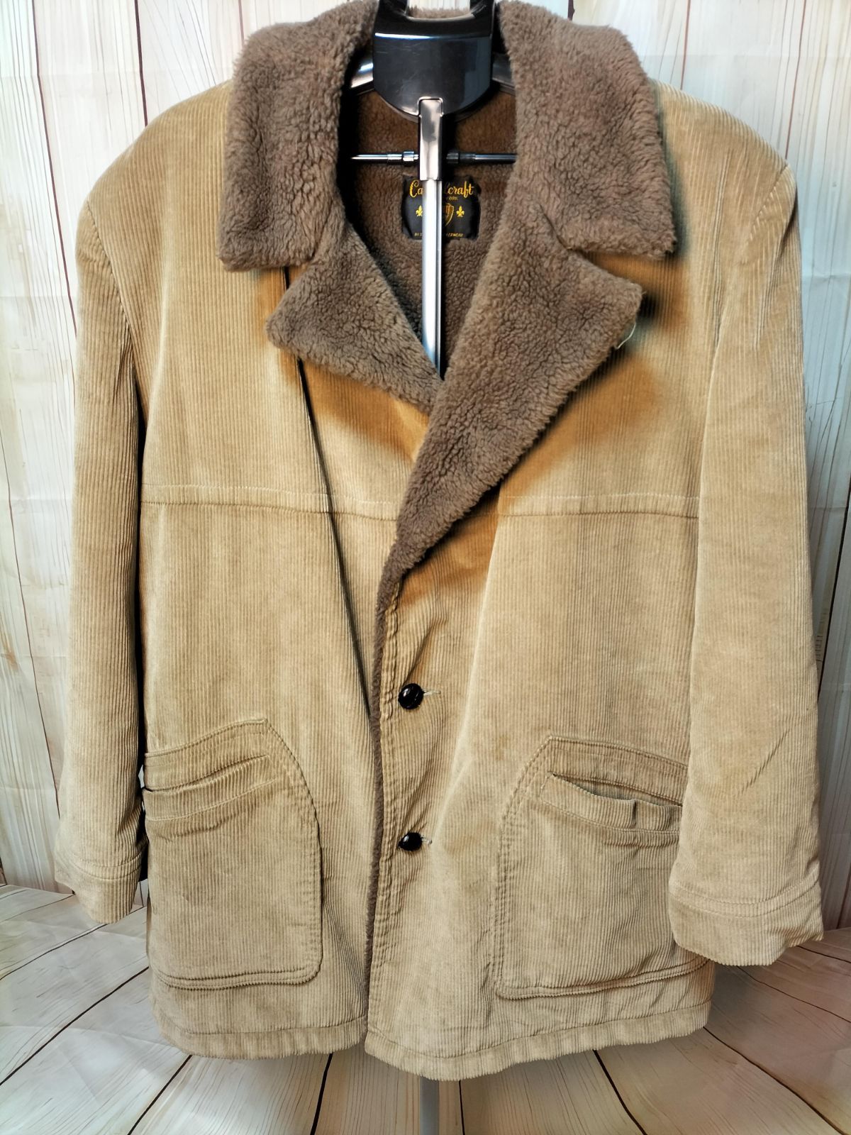 80s Casualcraft of New York ランチコート USA製 コーデュロイ ボアライナー ベージュ 50 XL ヴィンテージ