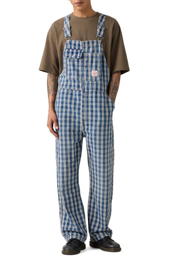 リーバイス メンズ ボトムス デニムパンツ プリント オーバーオール コットン Levis Loose Check Print Cotton Denim Overallsummer Check Overall チェック