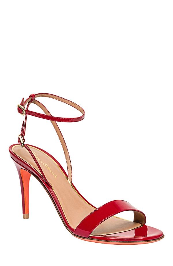 サントーニ レディース シューズ サンダル レザー ヒール Santoni Patent leather highheel sandal Red レッド