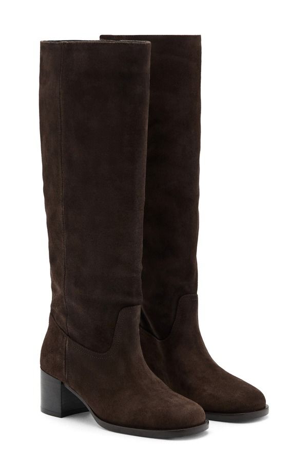 マンゴ レディース シューズ ブーツ・レインブーツ MANGO Square Toe Boot Chocolate チョコレート