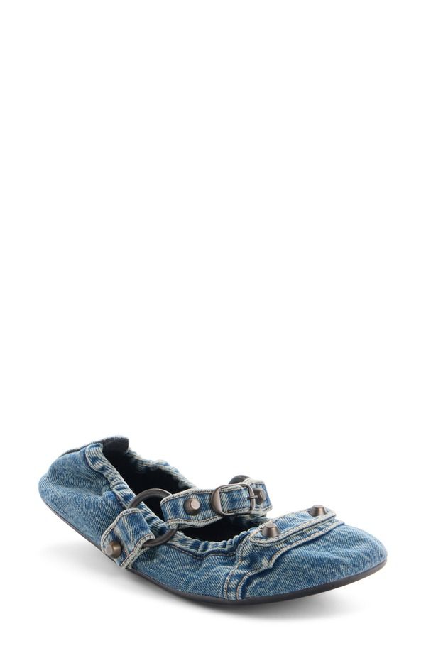 バレンシアガ レディース シューズ パンプス デニム Balenciaga City Denimary Jane Flat Blue Brass Denim デニム