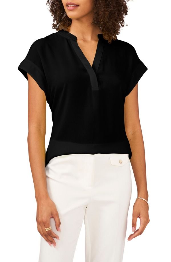チャウス レディース トップス シャツ ジョーゼット ブラウス Chausplit Neck Georgette Blouse Black ブラック