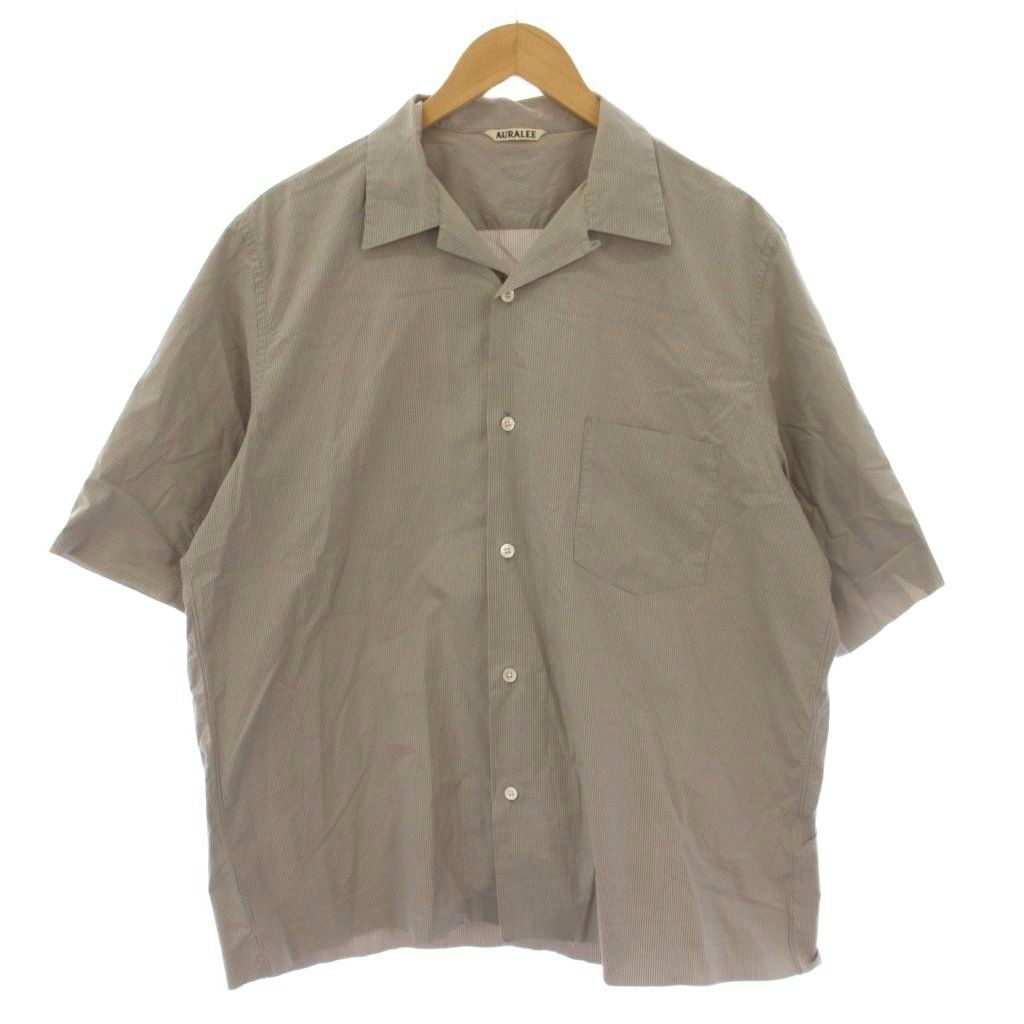 オーラリー AURALEE SELVEDGE WEATHER CLOTH OPEN COLLARED HALF SLEEVED SHIRTS シャツ 半袖 ストライプ柄 5 グレー A7SS02WC /BM