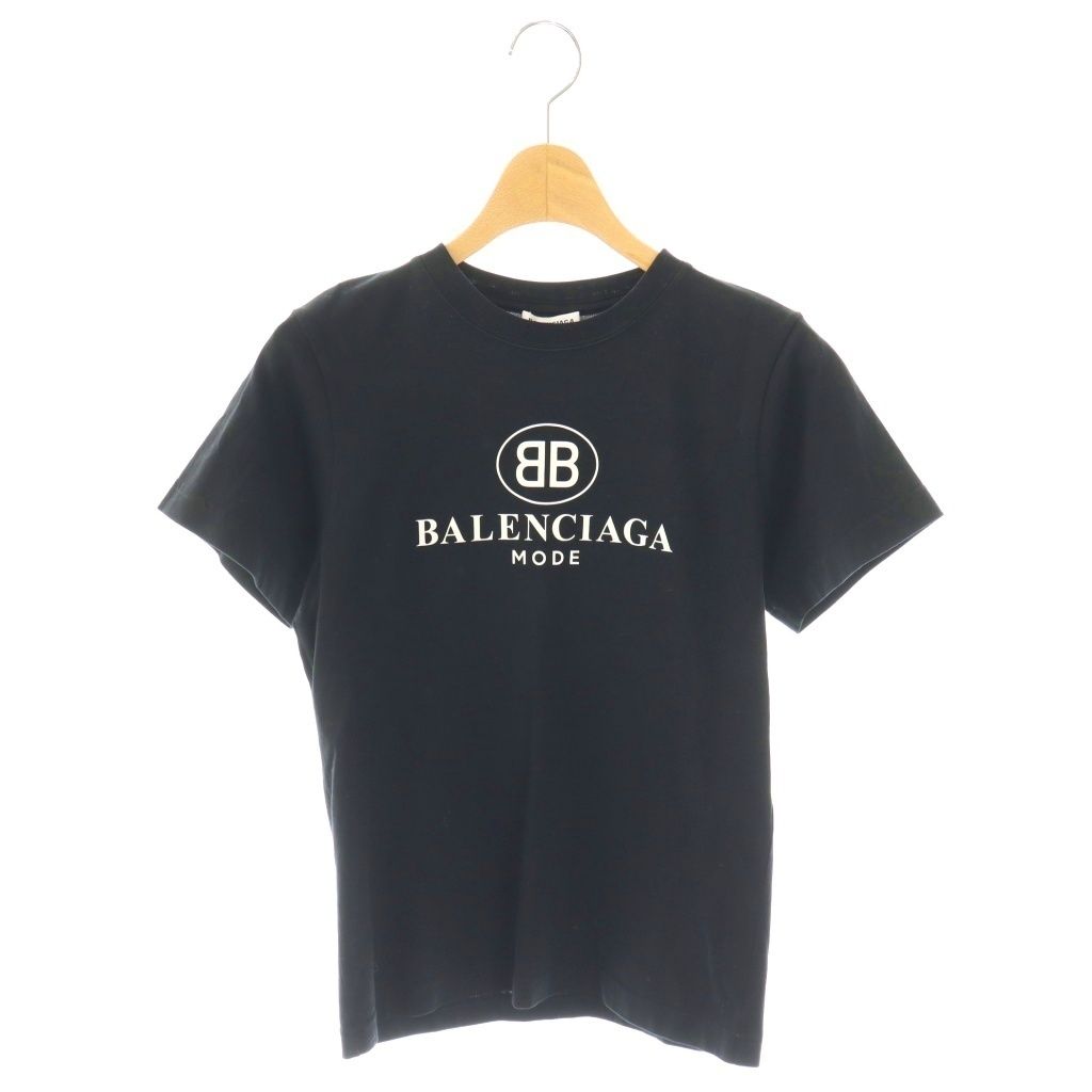 バレンシアガ BALENCIAGA ロゴTシャツ 半袖 クルーネック プリント ストレッチ S 黒 ブラック 504156 /BB