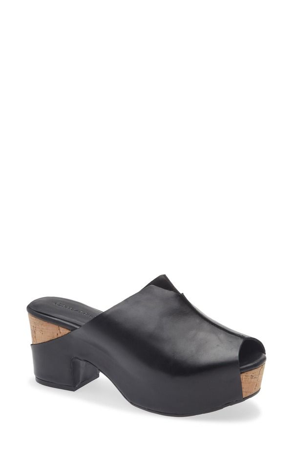 ショコラブルー レディース シューズ ヒール プラットフォーム サンダル Chocolat Blu Gamma Peep Toe Platform Slide Sandal Black Leather ブラック