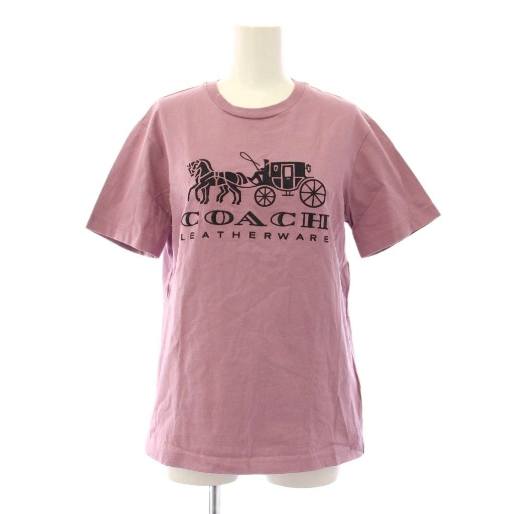 コーチ COACH エバーグリーンホースアンドキャリッジTシャツ カットソー 半袖 クルーネック ロゴ 刺繍 ストレッチ S ピンク C9117 /BB