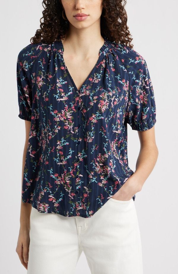 トレジャーアンドボンズ レディース トップス シャツ フラワー柄 フラワー Treasure Bond Floral ButtonUp Top Navy Lilibet Floral ネイビー