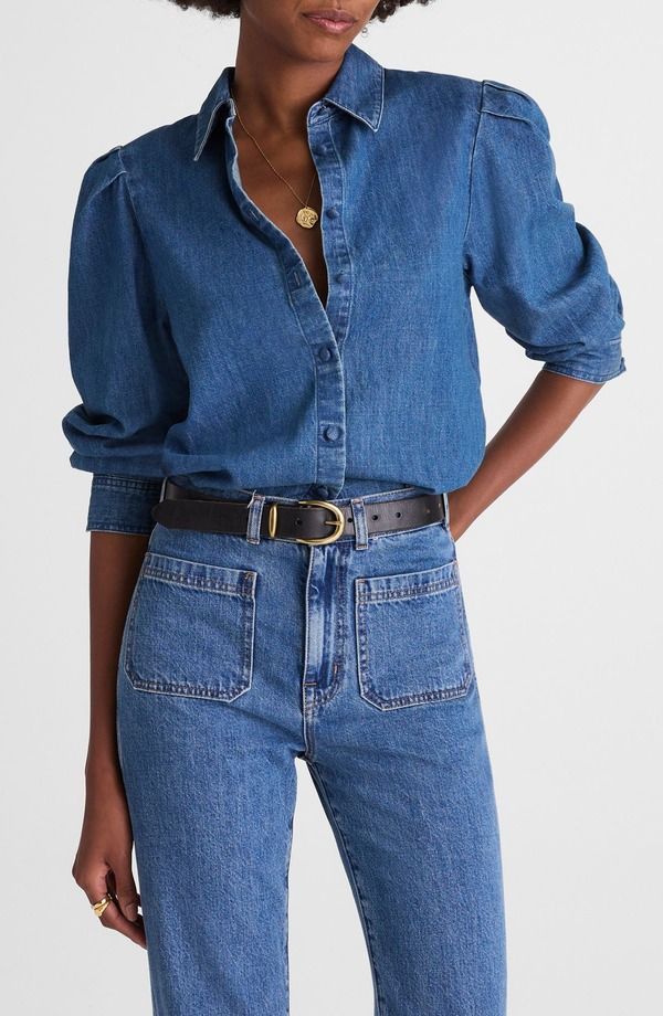 メイドウェル レディース トップス シャツ デニム Madewell Puff Sleeve Denim ButtonUp Shirt Petersburg Wash デニム