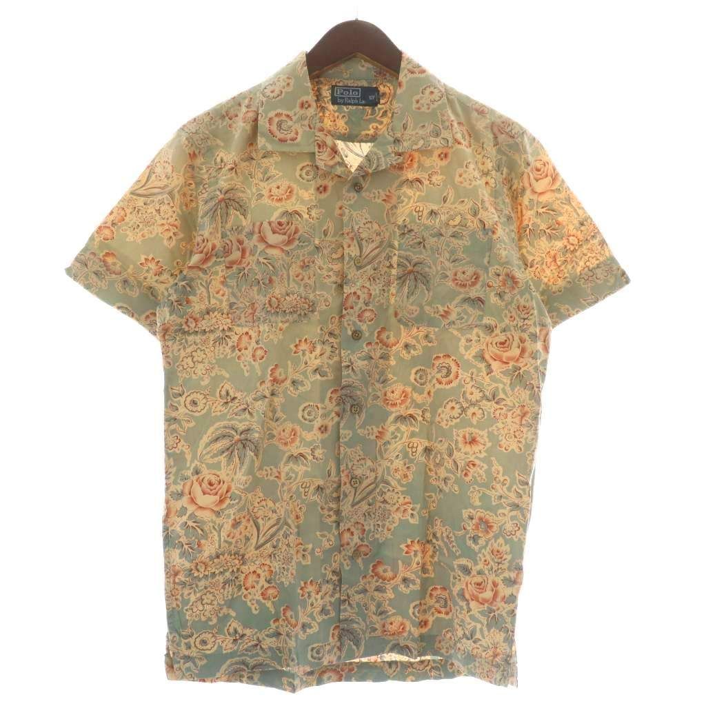 ポロ バイ ラルフローレン Polo by Ralph Lauren アロハシャツ オープンカラー 半袖 グラデーション 花柄 総柄 M グレー ピンク /XZ ■GY44