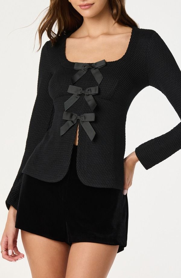 アストール レディース トップス シャツ ASTR the Label Split Front Bow Top Black ブラック