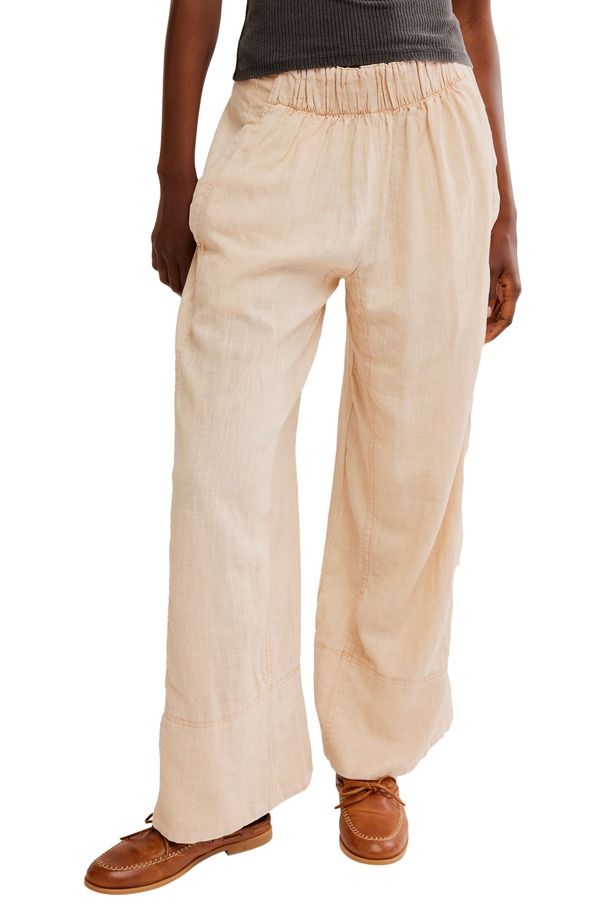 フリーピープル レディース ボトムス カジュアルパンツ ワイドレッグ リネン Free People Days End PullOn Linen Blend Wide Leg Pantsandollar サンド