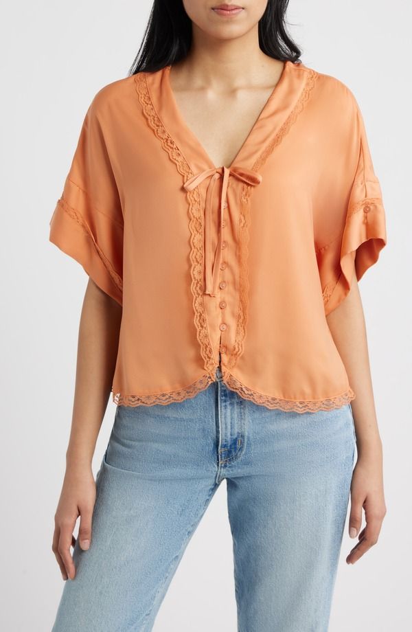 ウィットウィズダム レディース トップス シャツ レーストリム レース Wit Wisdom Lace Trim Dolman Sleeve Top Roasted Carrot