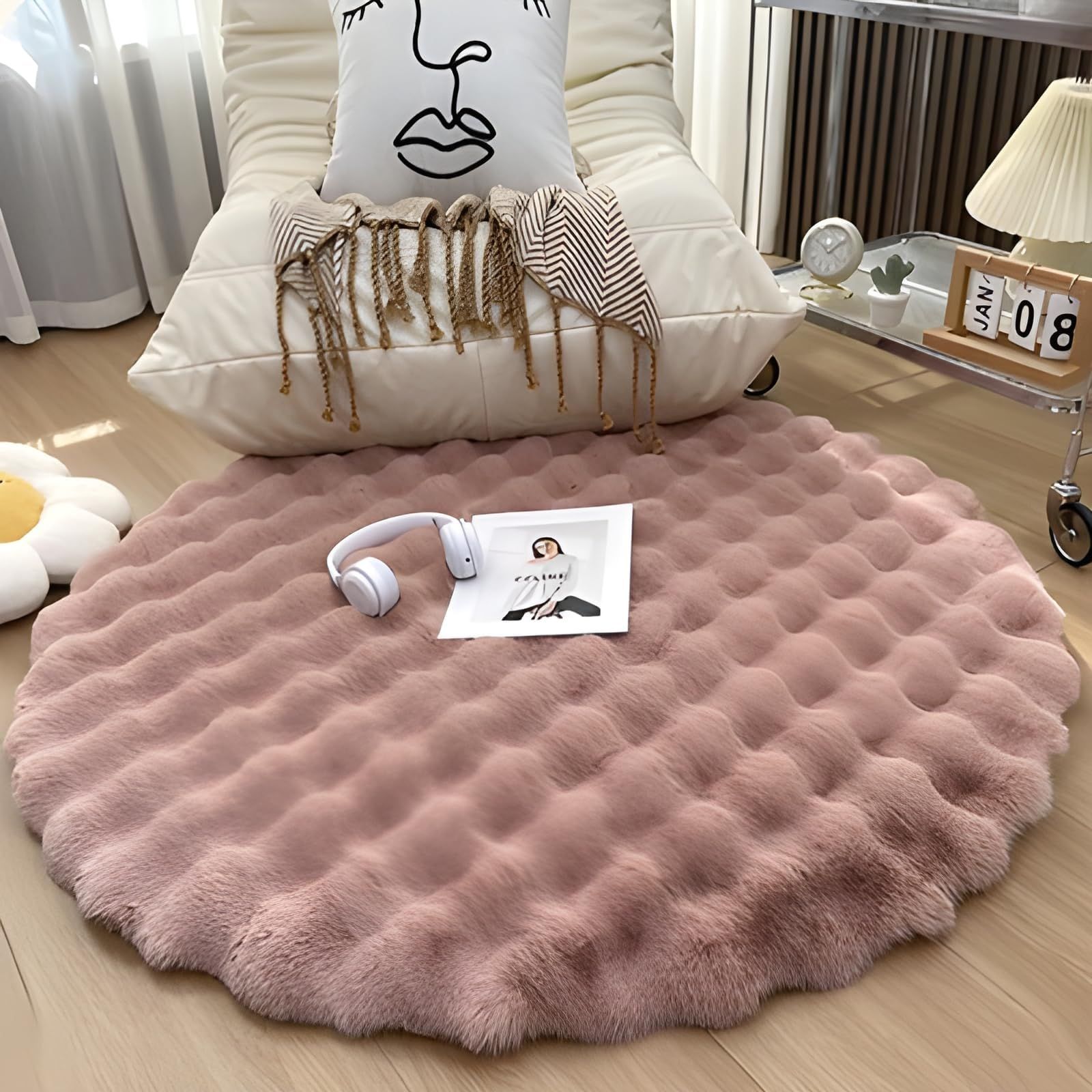 新品 GIIPET-ラグ カーペット 冬 ふわふわ 北欧 ラビットファー ラグマット 円形洗える 滑り止め付 防ダニ 抗菌 防臭 優しいフランネルラグ 絨毯 抜け毛無し 無地 6色選べる 29年中使えるタイプ 床暖房 ホットカーペット対応(ピンク、110*11 6,480円