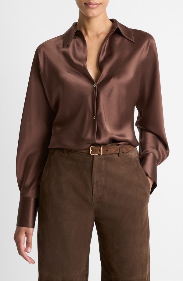 ヴィンス レディース トップス シャツ シルク Vince Silk ButtonUp Shirt Espresso