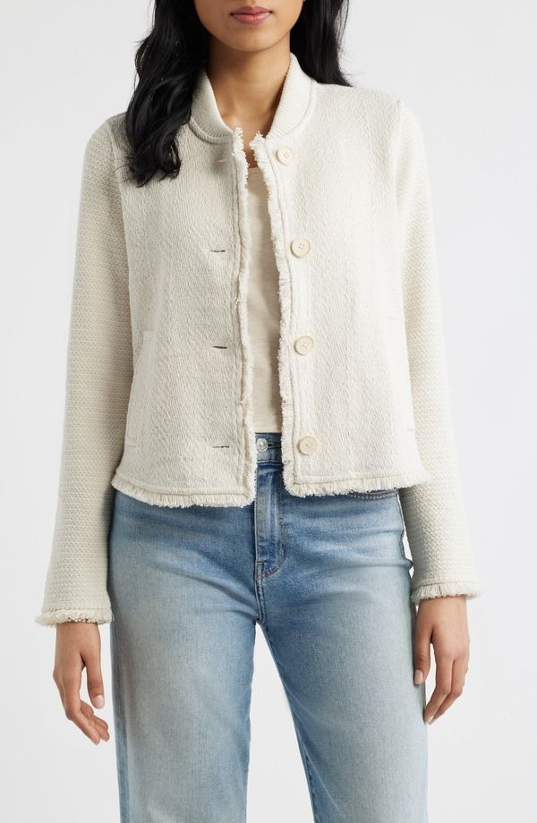 ニックプラスゾーイ レディース アウター ジャケット・ブルゾン ニット フリンジ NICZOE Fringe Mix Knit Bomber Jacket Coconut