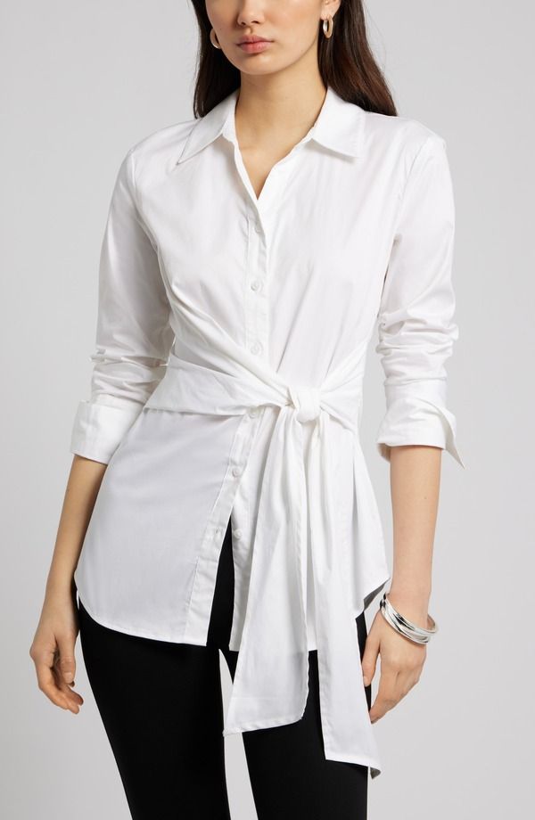 オープンエディット レディース トップス シャツ コットン Open Edit Waistie Cotton Poplin ButtonUp Shirt White ホワイト